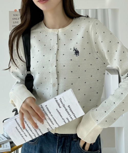 日本🇯🇵連線 U.S. POLO ASSN. x Ada. 波點短版針織開襟衫 簡約 波點 針織 開襟衫 長袖 刺繡 3色(任買兩件711免運)/預購