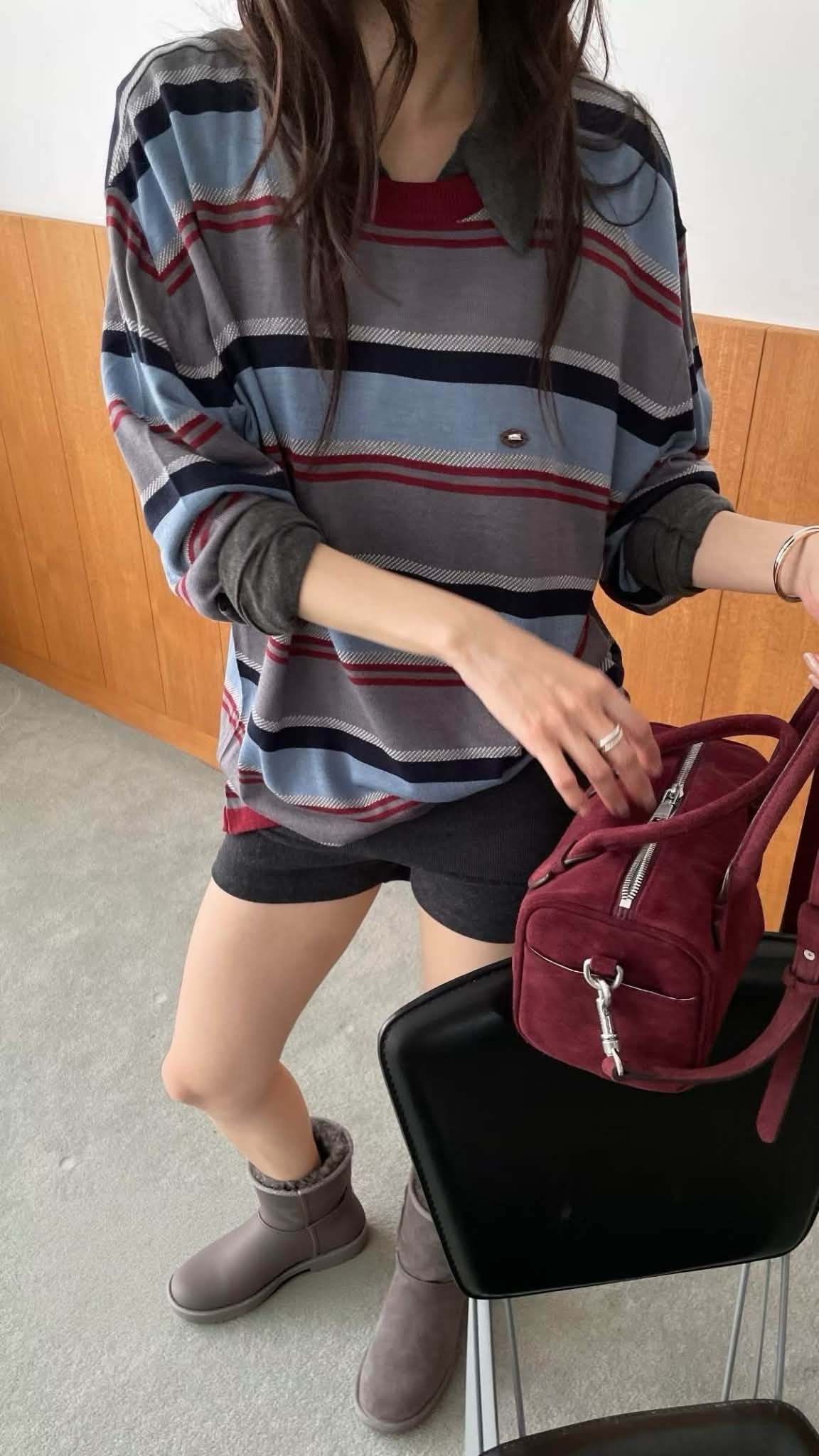AB30 Miu Miu 風撞色條紋針織上衣
