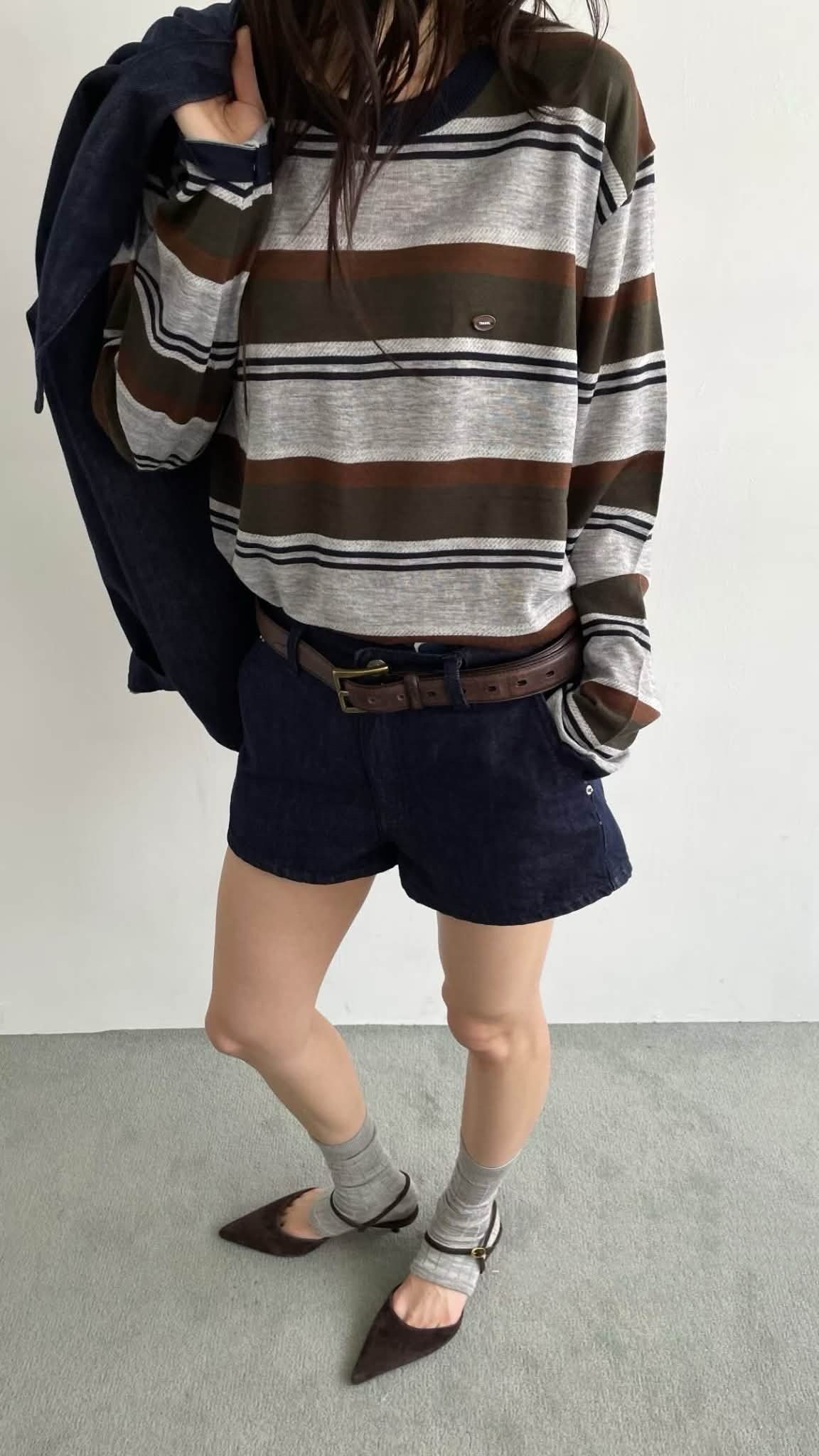 AB30 Miu Miu 風撞色條紋針織上衣