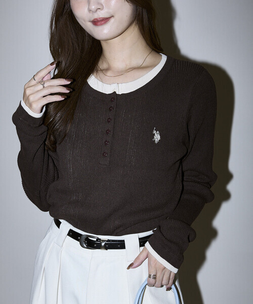 日本🇯🇵連線 U.S. POLO ASSN. X PUBLUX 刺繡亨利領疊層針織衫 假兩件 針織 亨利領 針織衫 長袖 刺繡 3色(任買兩件711免運)/預購