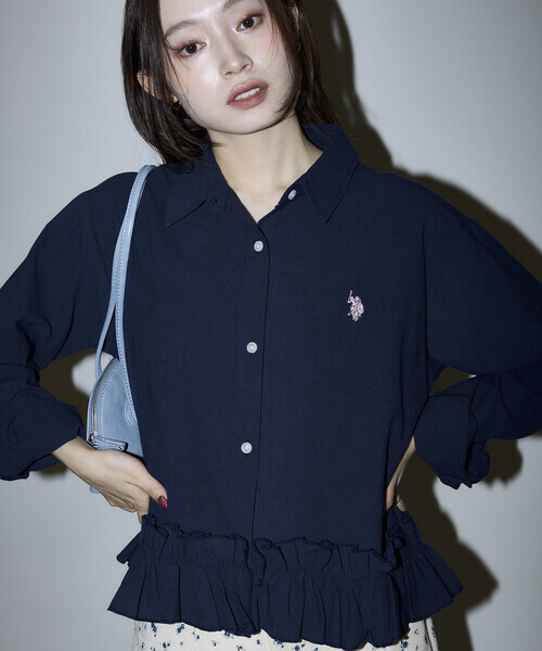 日本🇯🇵連線 U.S. POLO ASSN. X PUBLUX 刺繡荷葉邊長袖襯衫 荷葉邊 襯衫 長袖 刺繡 3色(任買兩件711免運)/預購