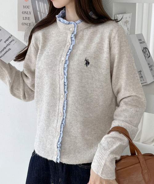 日本🇯🇵連線 U.S. POLO ASSN. x Ada. 混紡荷葉邊針織開襟衫 荷葉邊 針織 開襟衫 長袖 刺繡 3色(任買兩件711免運)/預購
