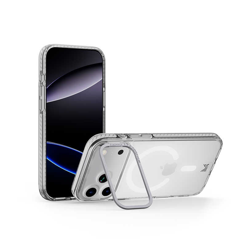 for iPhone 17 | LUCID | Magnetic Charging Compatible Lens Protection Stand Shockproof Hybrid Case - Transparent/Silver