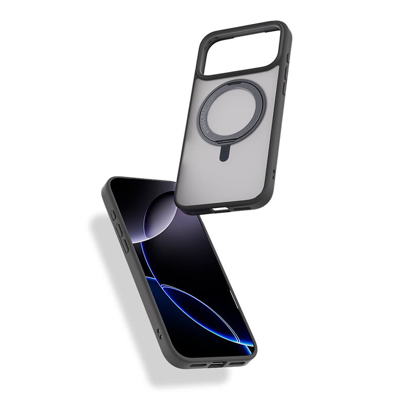 for iPhone 17 | #SAFEPROTECT | Magnetic Charging Compatible Rugged Defense Hybrid Case w/ rotatable ring - Grey