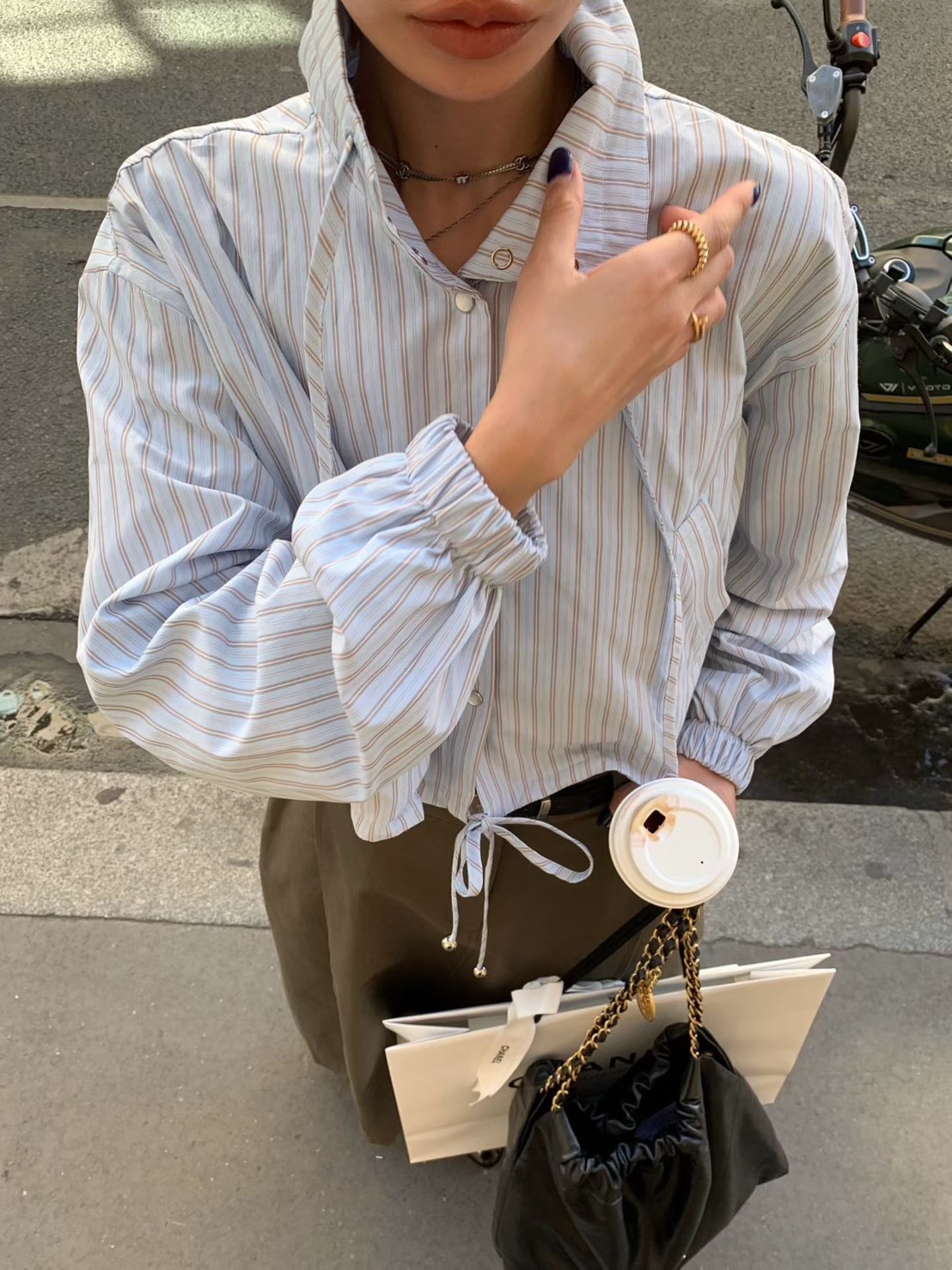 立領開釦綁腰短夾克外套