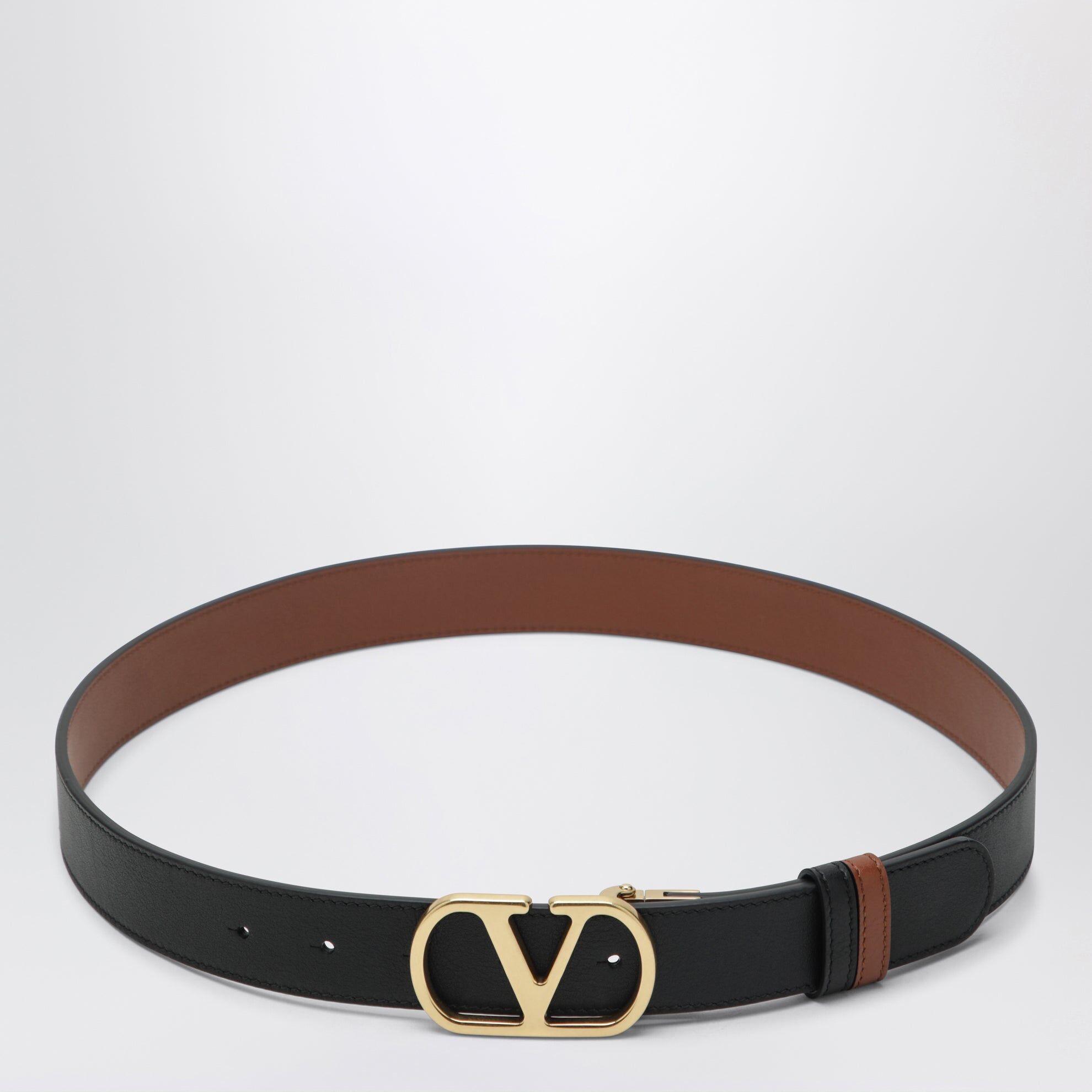 1FF0918-267 [VALENTINO] VLogo Signature 雙面小牛皮腰帶 黑色/深焦糖色 #9W0T0SQ3ZDM (EU)