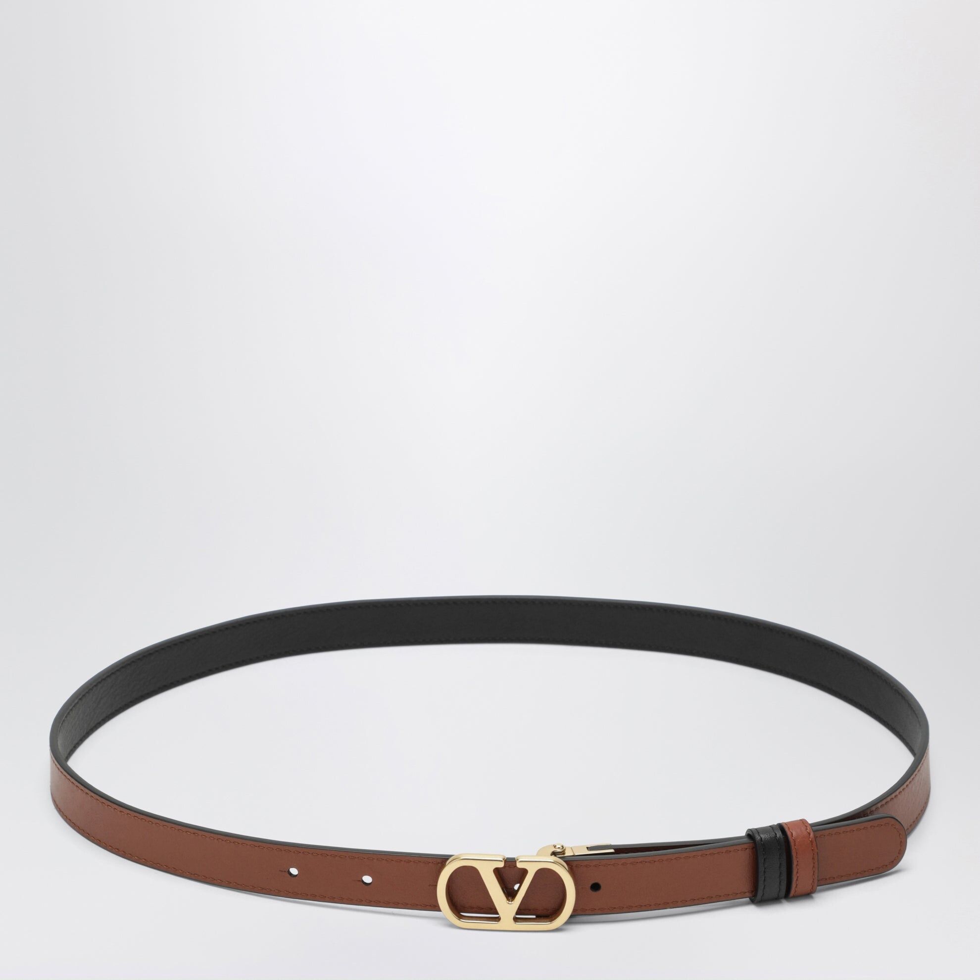1FF0918-268 [VALENTINO] VLogo Signature 雙面小牛皮腰帶 黑色/深焦糖色 #9W0T0SU8ZDM (EU)