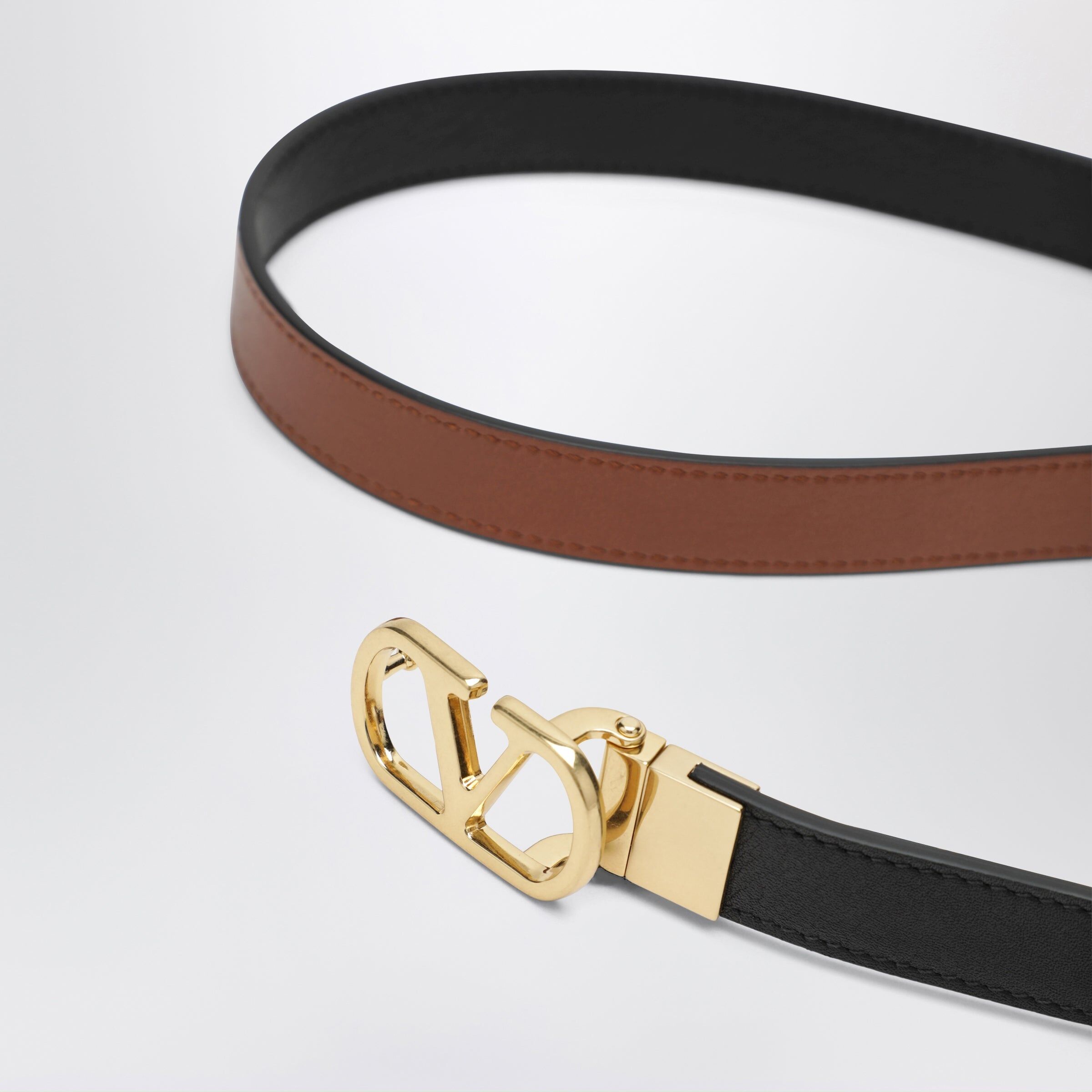1FF0918-268 [VALENTINO] VLogo Signature 雙面小牛皮腰帶 黑色/深焦糖色 #9W0T0SU8ZDM (EU)