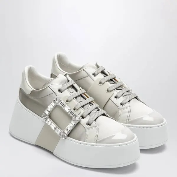 1FF0918-255 [ROGER VIVIER] Viv' Skate 水晶搭扣運動鞋 中冰灰色/珍珠灰色/奶白色 #RVW73729110VMI (EU)