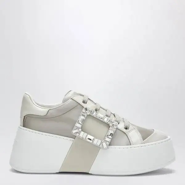 1FF0918-255 [ROGER VIVIER] Viv' Skate 水晶搭扣運動鞋 中冰灰色/珍珠灰色/奶白色 #RVW73729110VMI (EU)