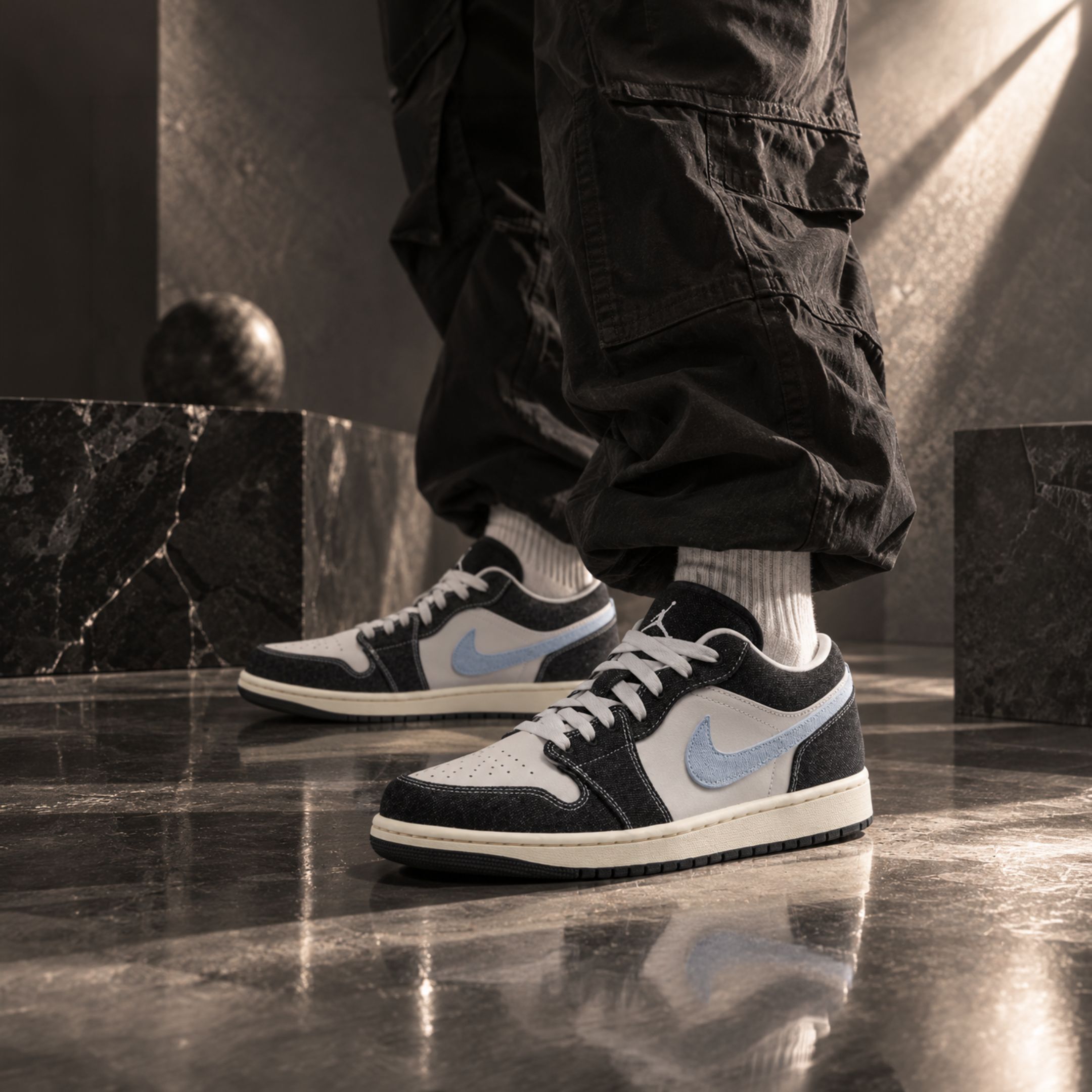NICEDAY 代購 Nike Air Jordan 1 Low 月光灰 灰藍 月亮 霧霾灰 丹寧 縫線 復古 月光丹寧 JA4395-041