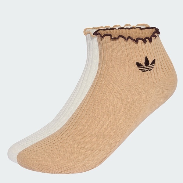 Adidas 愛迪達 Ruffle 1/4 S 2p KR1552 女 短筒襪 兩雙入 荷葉邊 白 奶茶