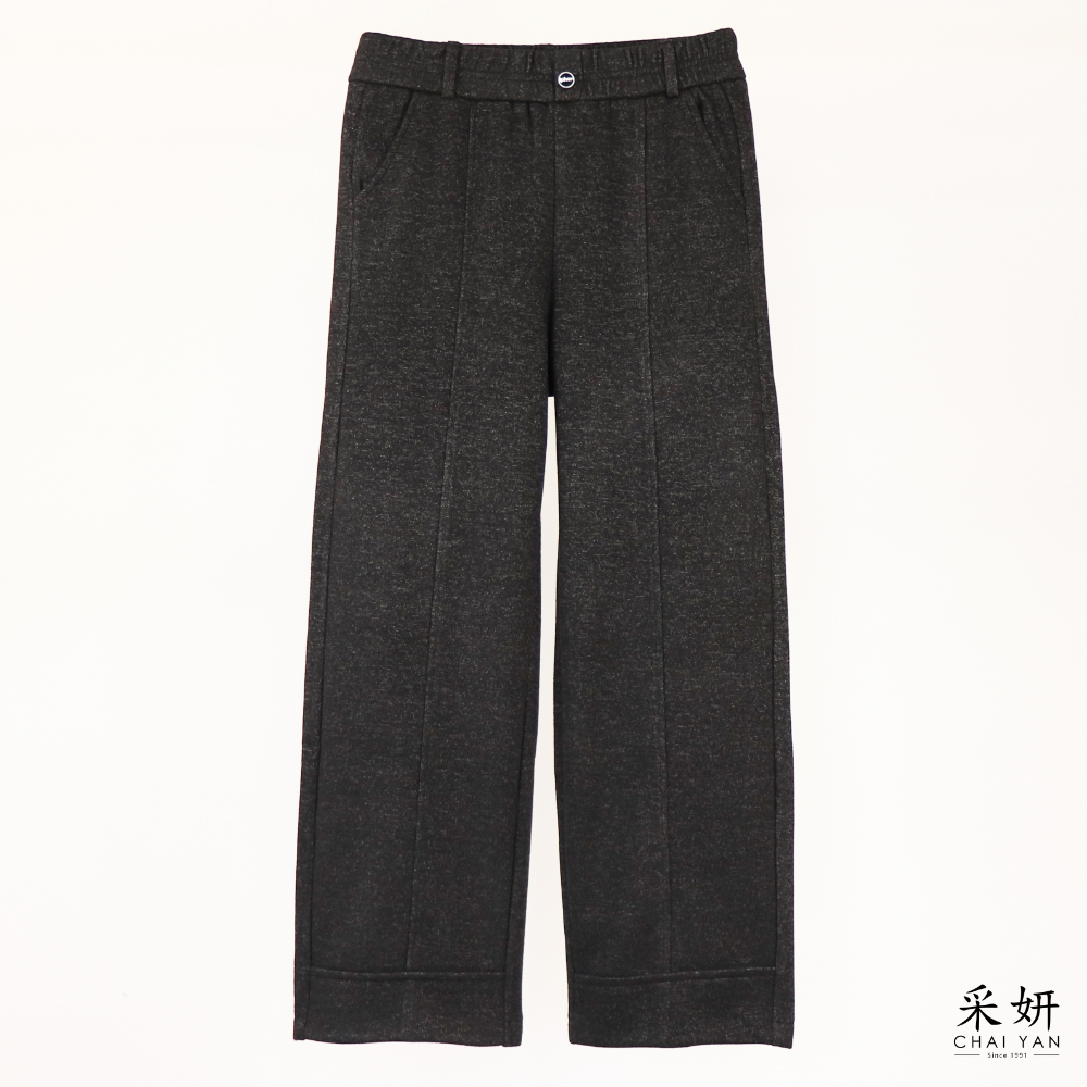 雙色毛呢假折管直筒褲