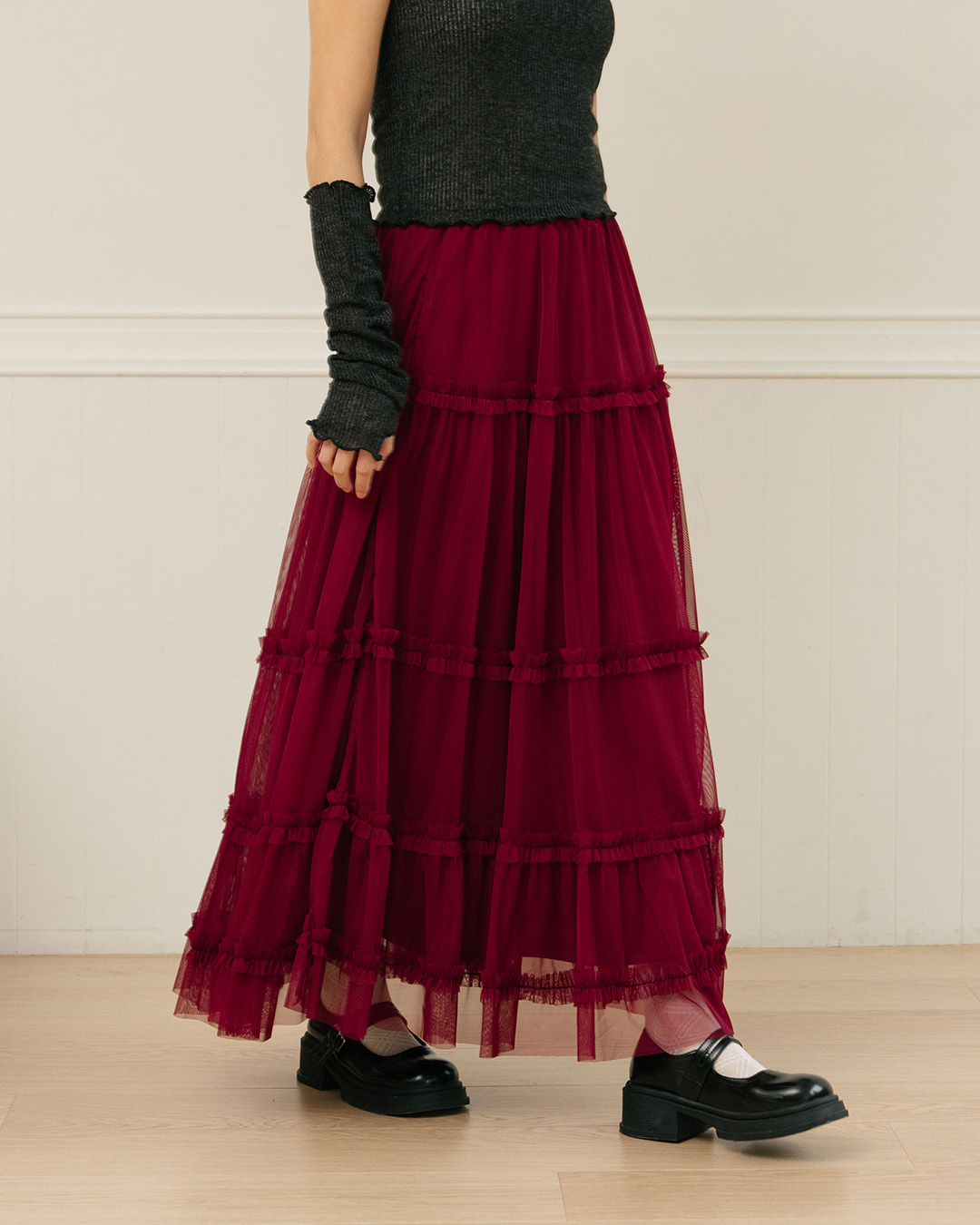 Multi-layered ruffled tulle cake dress - Red【03021787】in stock+pre-order