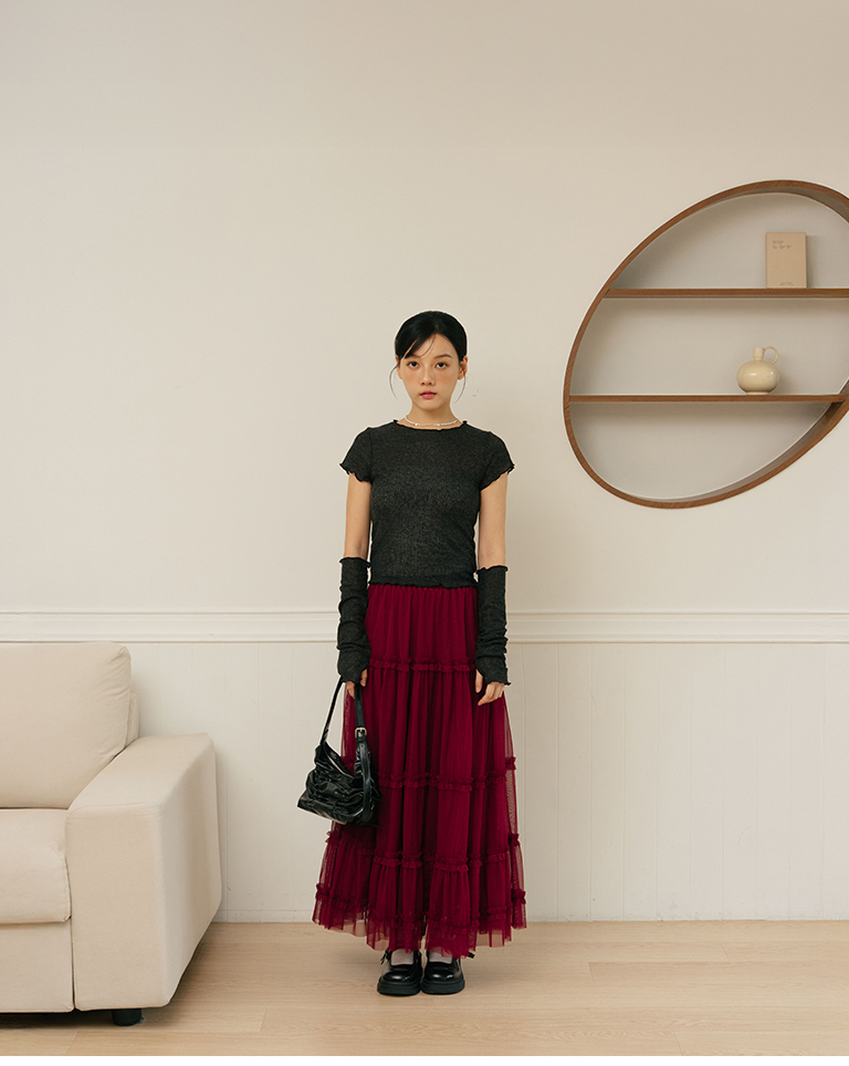 Multi-layered ruffled tulle cake dress - Red【03021787】in stock+pre-order