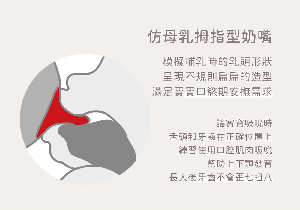 NUK仿母乳拇指型奶嘴，模擬乳頭形狀並滿足寶寶安撫需求