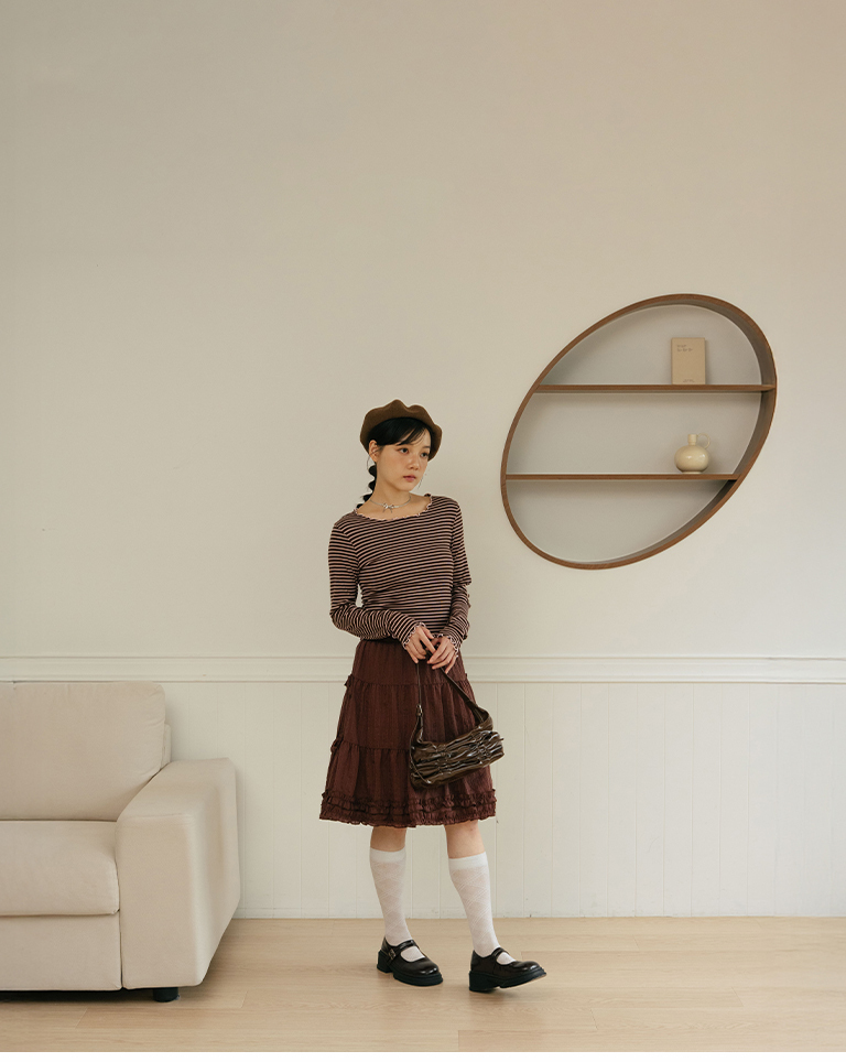 Polka dot jacquard tie-up design ruffled cake midi skirt, available in three colors【03030270】in stock+pre-order