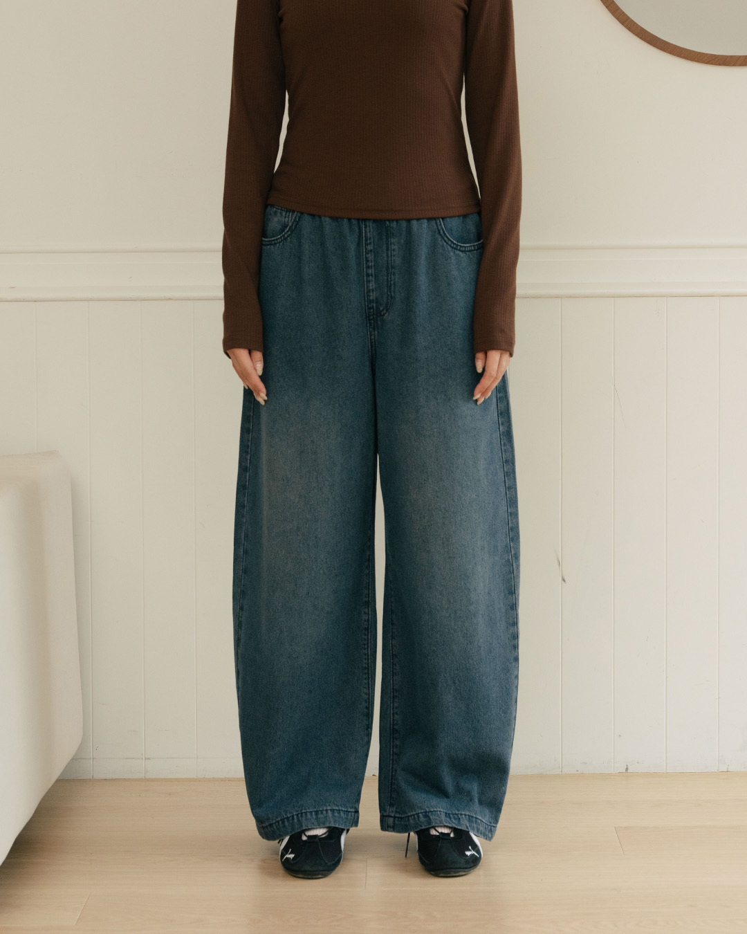 Vintage washed cocoon-shaped denim jeans, S/M【04011897】in stock+pre-order