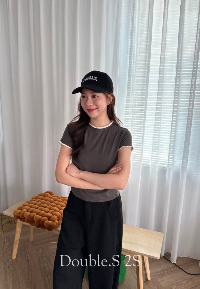 小蕾絲滾邊彈性柔軟棉tee*3色