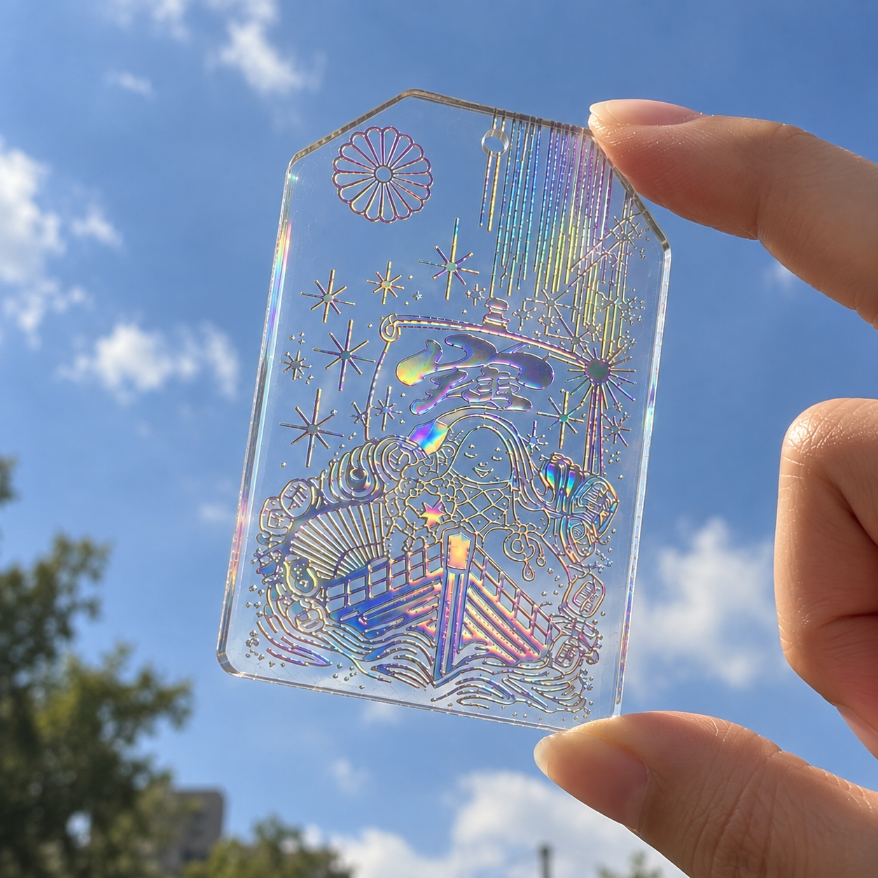 切繪幻彩御守不同光線角度呈現虹彩色澤