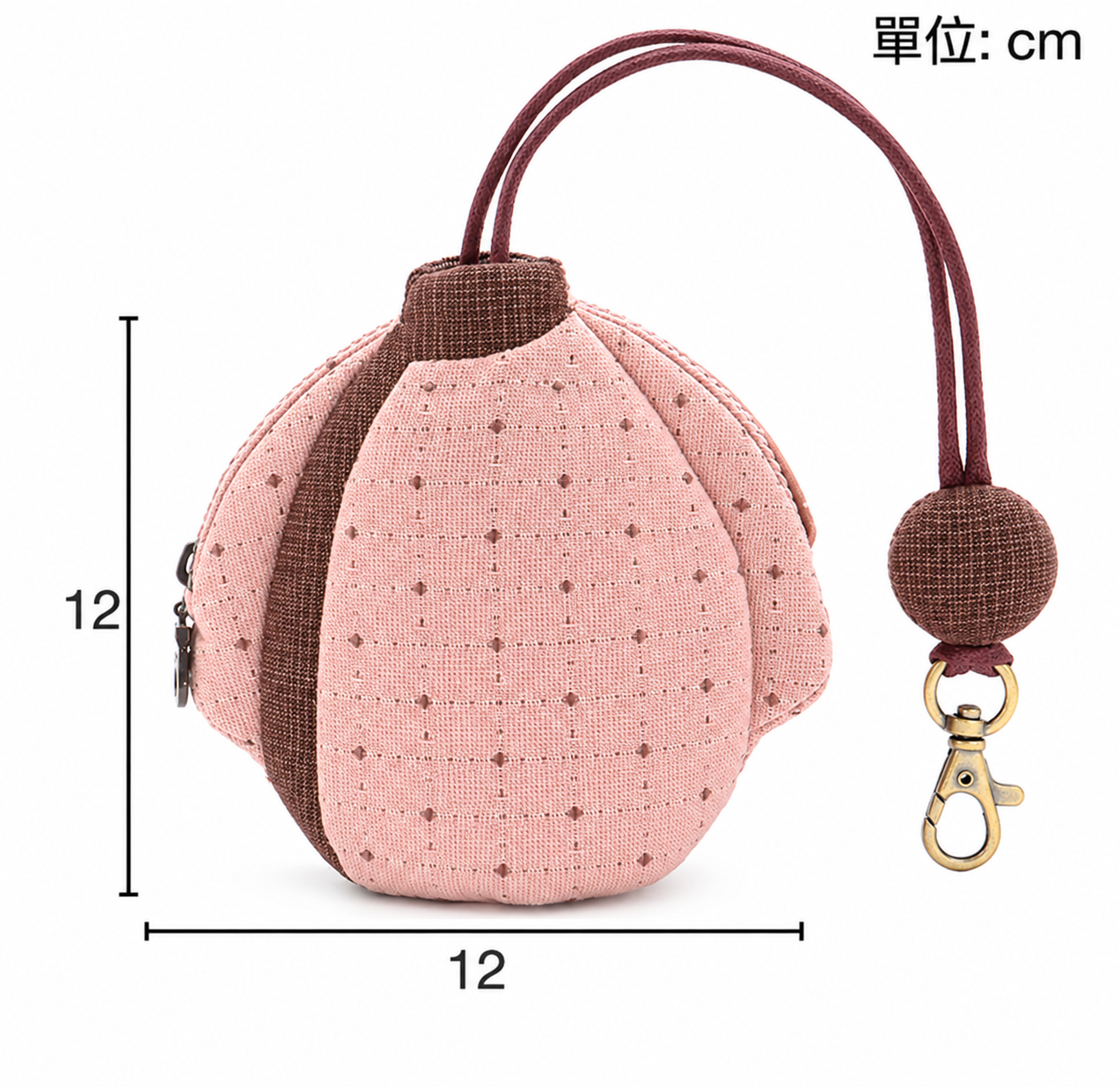 Finished pouch size illustration: approximately 12 cm wide and 12 cm high