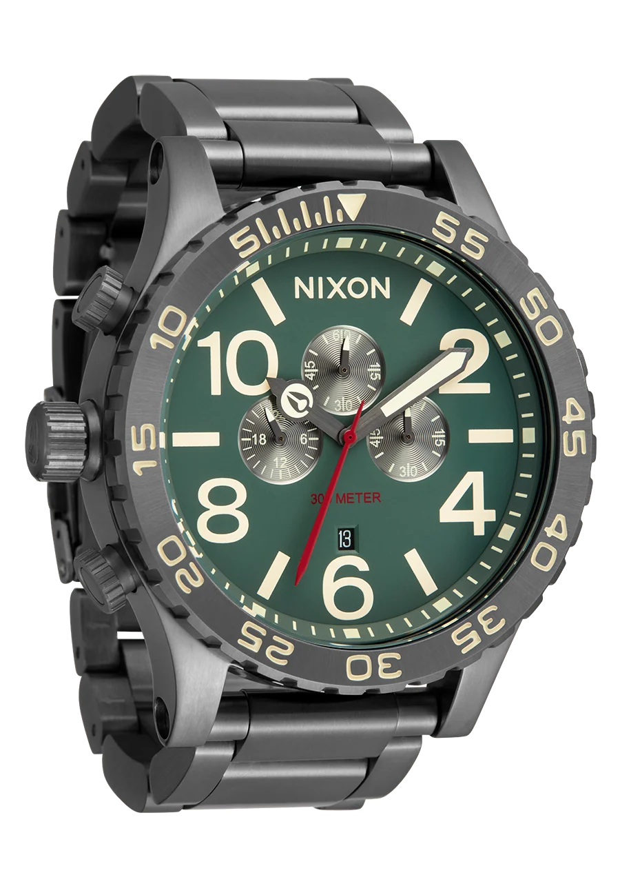 萬年鐘錶 - NIXON 尼克森 THE 51-30  CHRONO 森林綠色面盤大錶徑計時碼表系列男錶 300M防水 A1389-5157 錶徑51MM