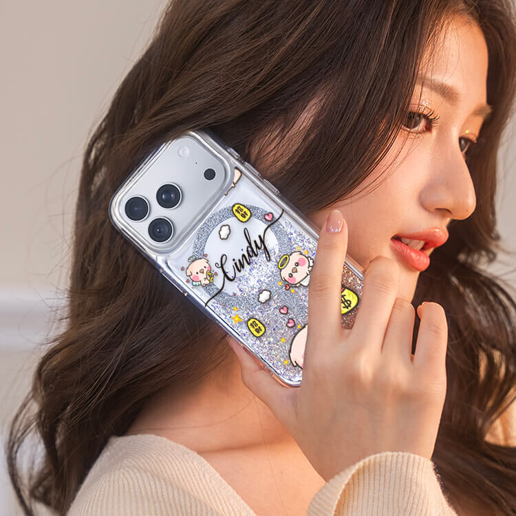 滿滿萌萌豬 (MagSafe磁吸) 閃耀鏡面殼 - (訂製名字) iPhone客製化手機殼
