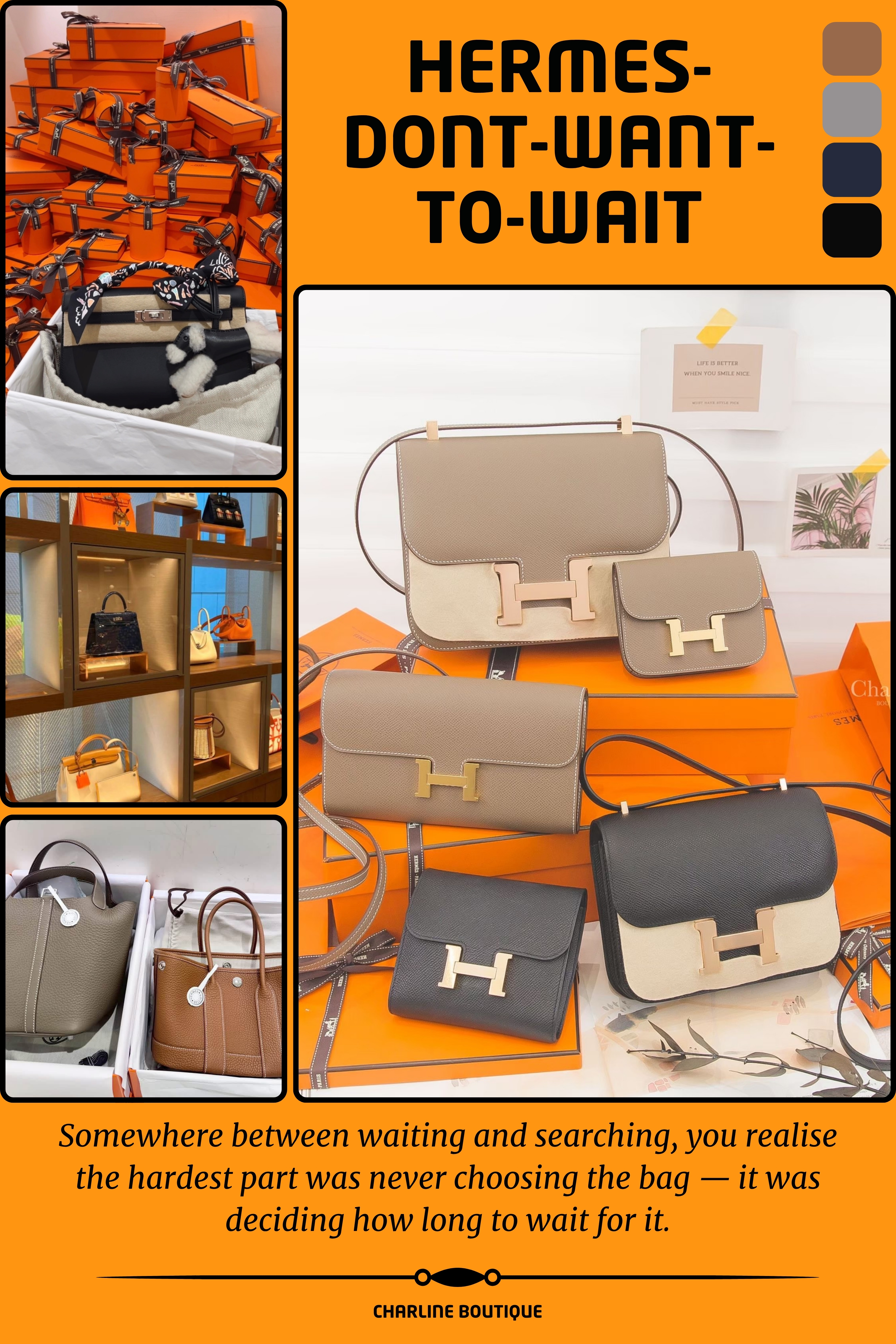 Hermès 多款包袋、橘盒與專櫃陳列第一方實拍拼貼|Charline Boutique