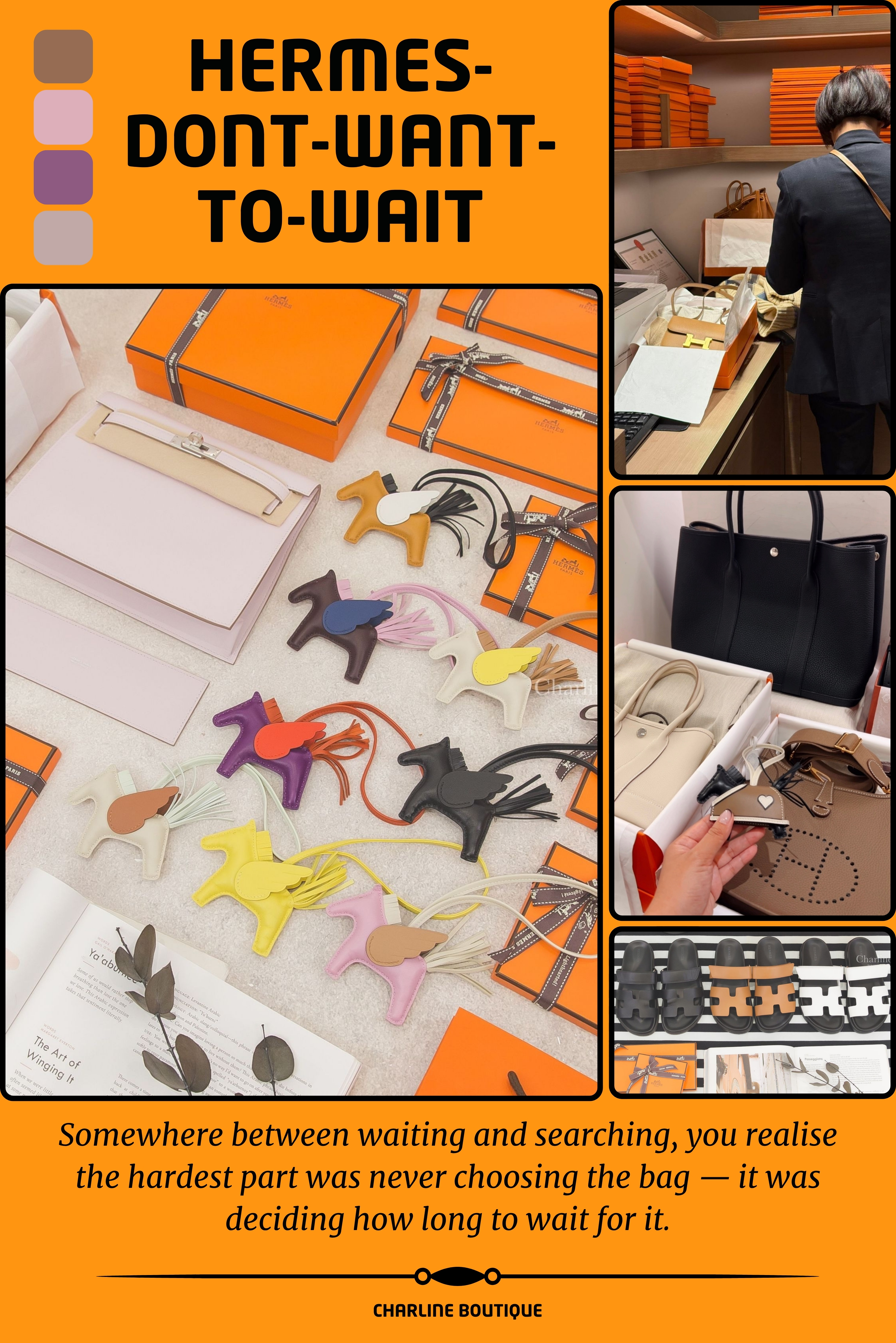 Hermès Rodeo、Pegase 吊飾、包款與鞋款第一方實拍拼貼|Charline Boutique
