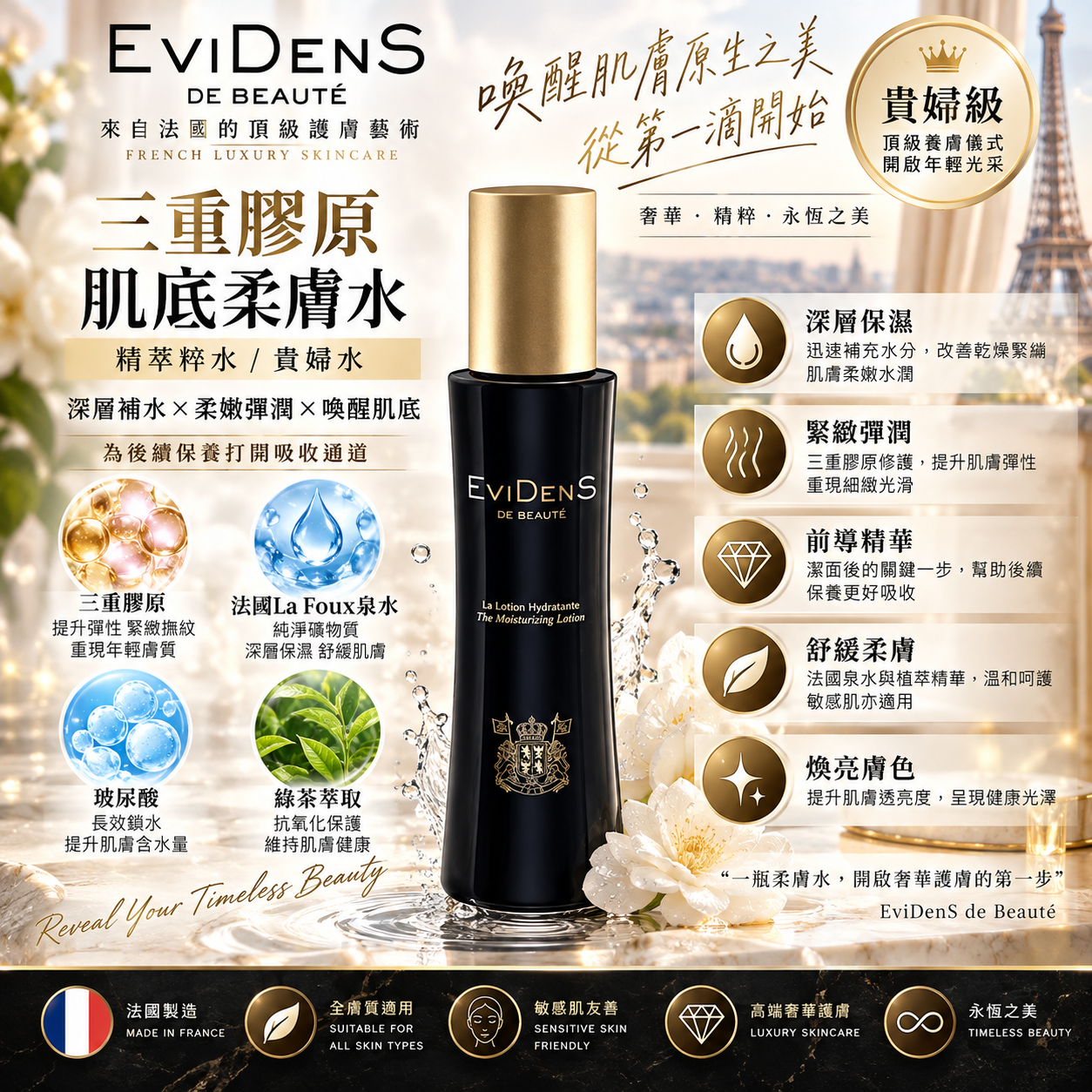 法國 EviDenS de Beauté 伊菲丹【正品】三重膠原肌底柔膚水 200ml 肌底前導精萃水｜貴婦水 The Moisturizing Lotion