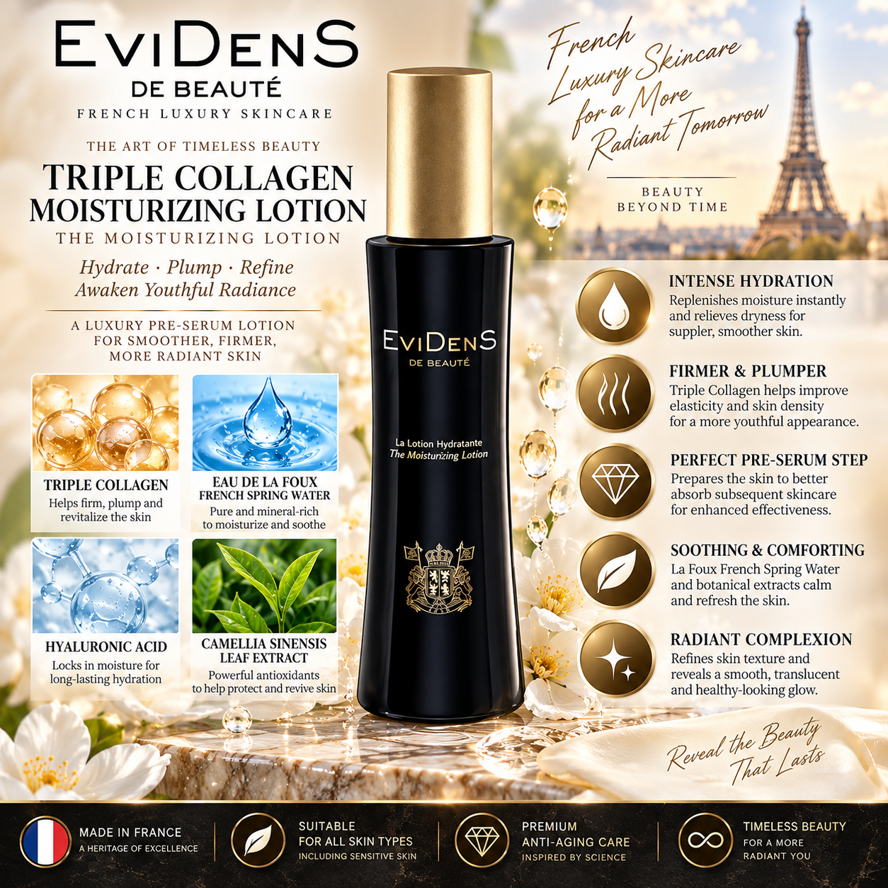 法國 EviDenS de Beauté 伊菲丹【正品】三重膠原肌底柔膚水 200ml 肌底前導精萃水｜貴婦水 The Moisturizing Lotion