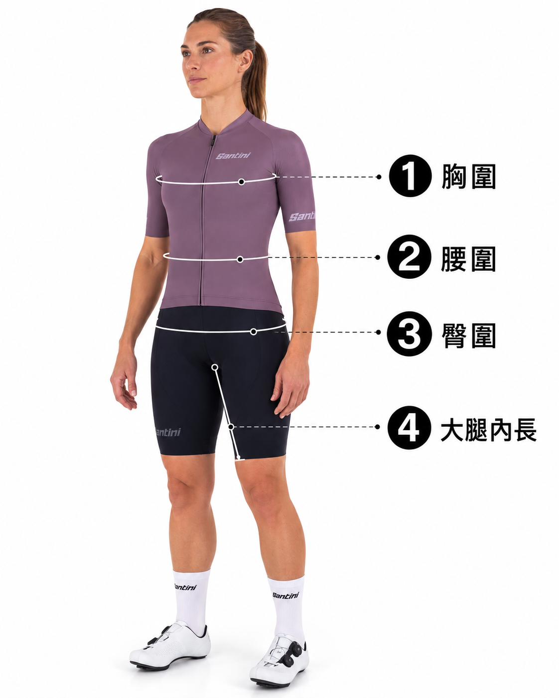Santini 女性身型尺寸測量示意圖
