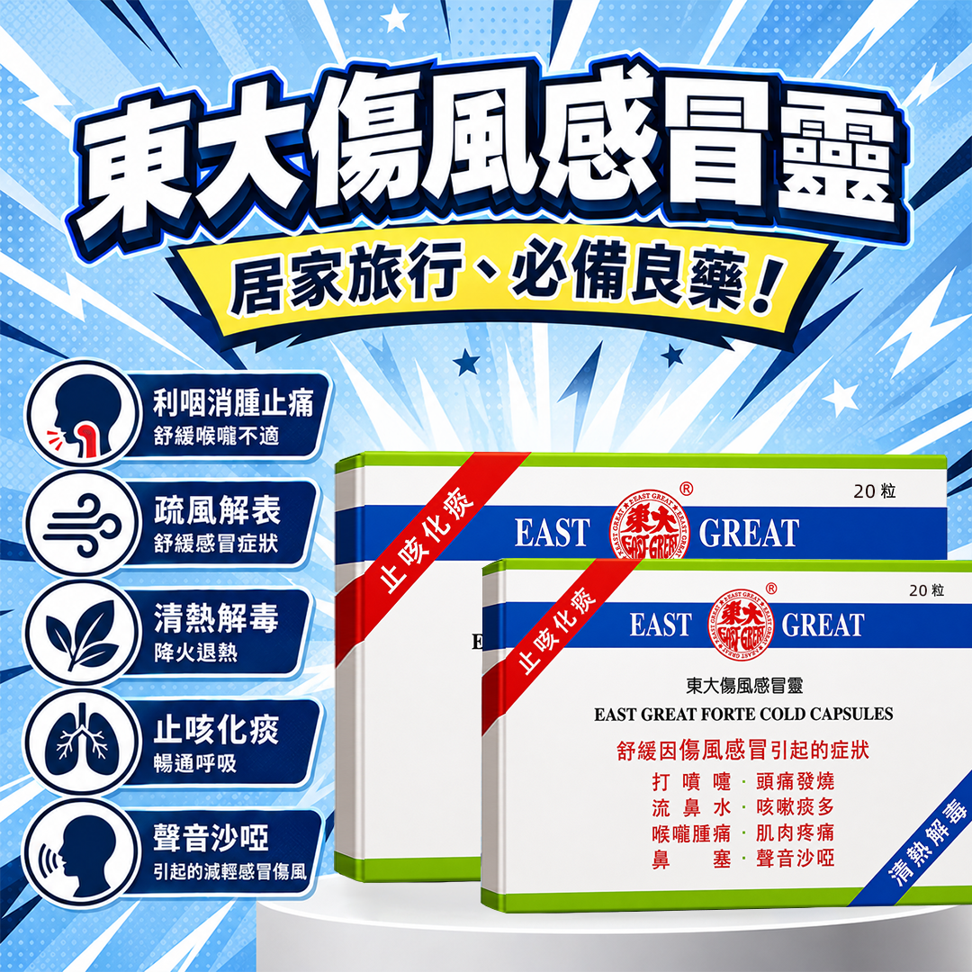 EAST GREAT FORTE COLD CAPSULES （2 Boxes）（40 Pills in total）(New and old packaging shipped randomly)