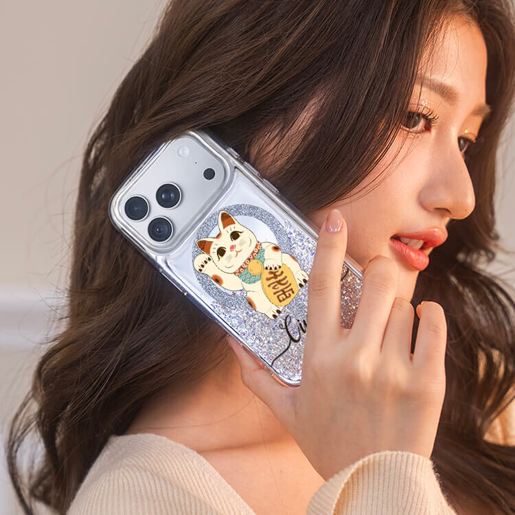 招財喵喵 (MagSafe磁吸) 閃耀鏡面殼 - (訂製名字) iPhone客製化手機殼