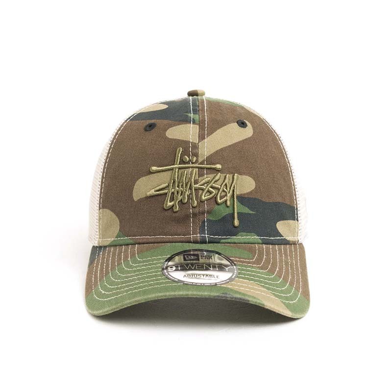 Stussy 9twenty Washed Basic Trucker Woodland Camo 卡車帽 帽子 綠色迷彩 1311164-WO [台灣現貨]