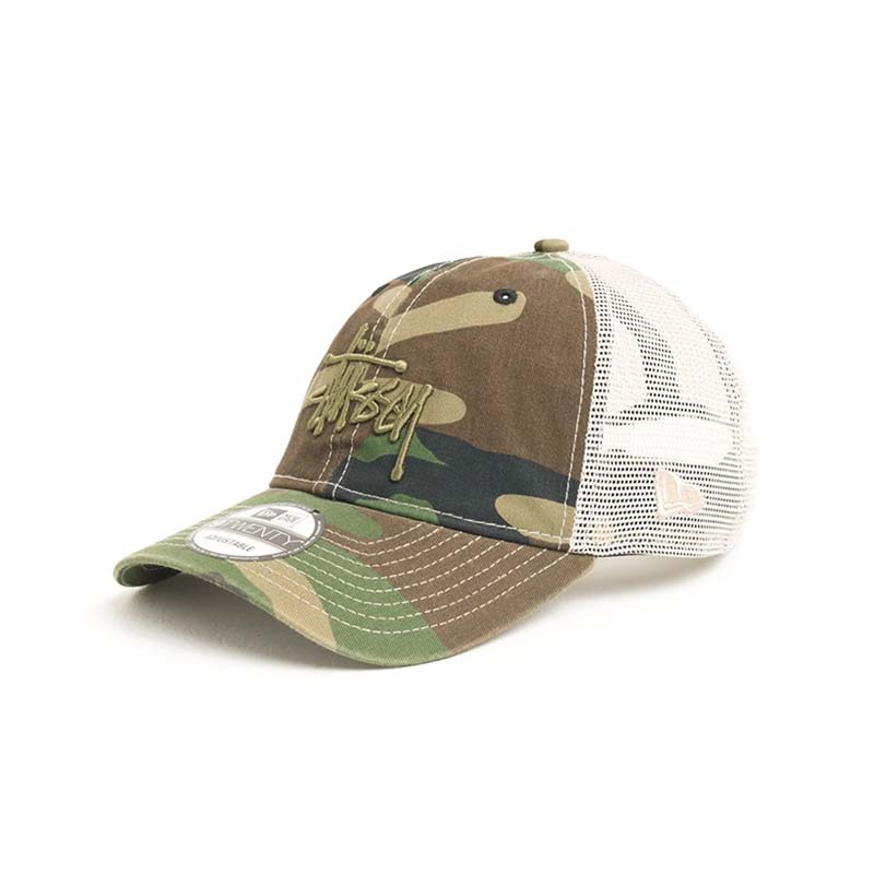 Stussy 9twenty Washed Basic Trucker Woodland Camo 卡車帽 帽子 綠色迷彩 1311164-WO [台灣現貨]