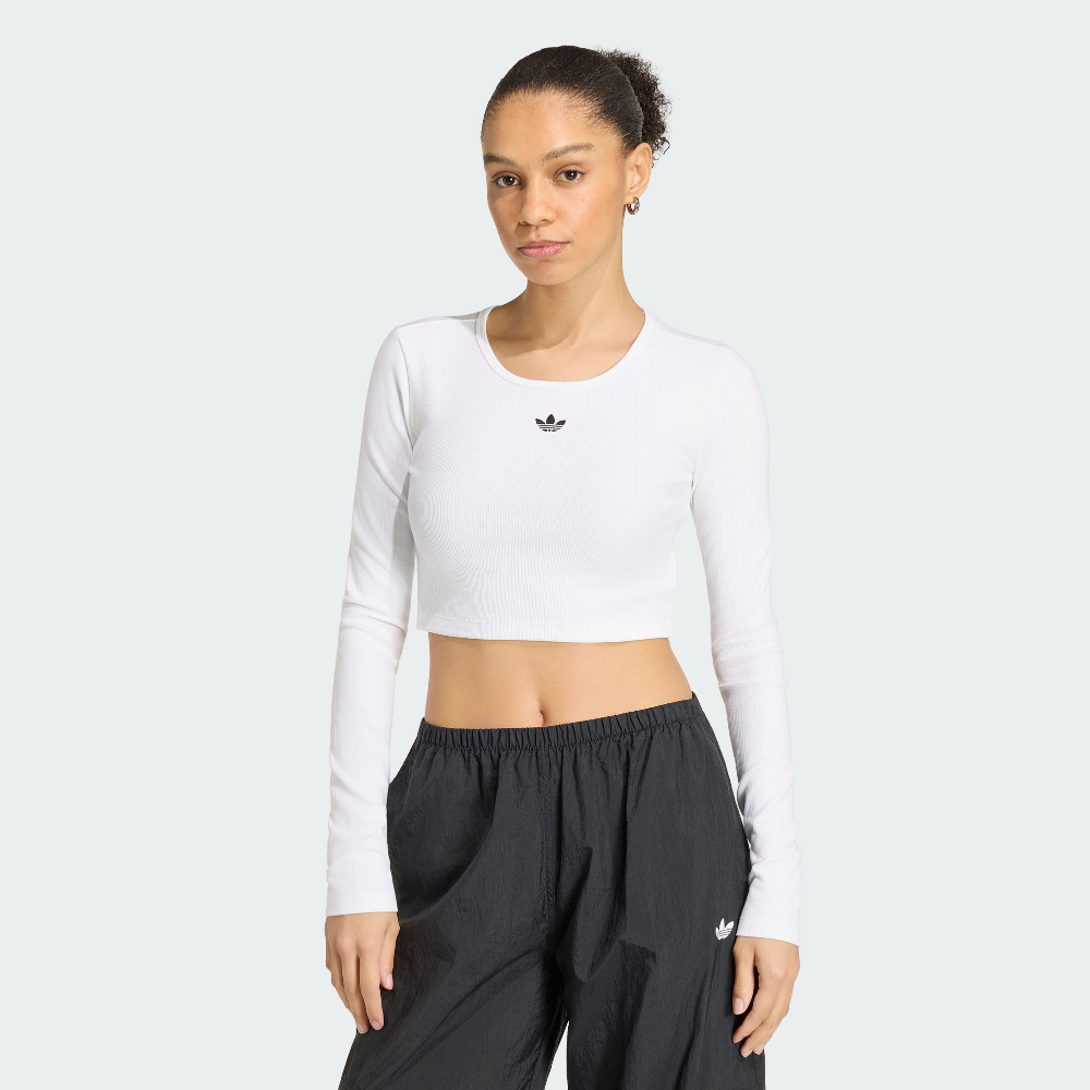 女款 ADIDAS ESS RIB CROP LS 白色 黑色 修身 針織 三葉草 貼身 短版 長T【KR1098/KR1131】ADLP