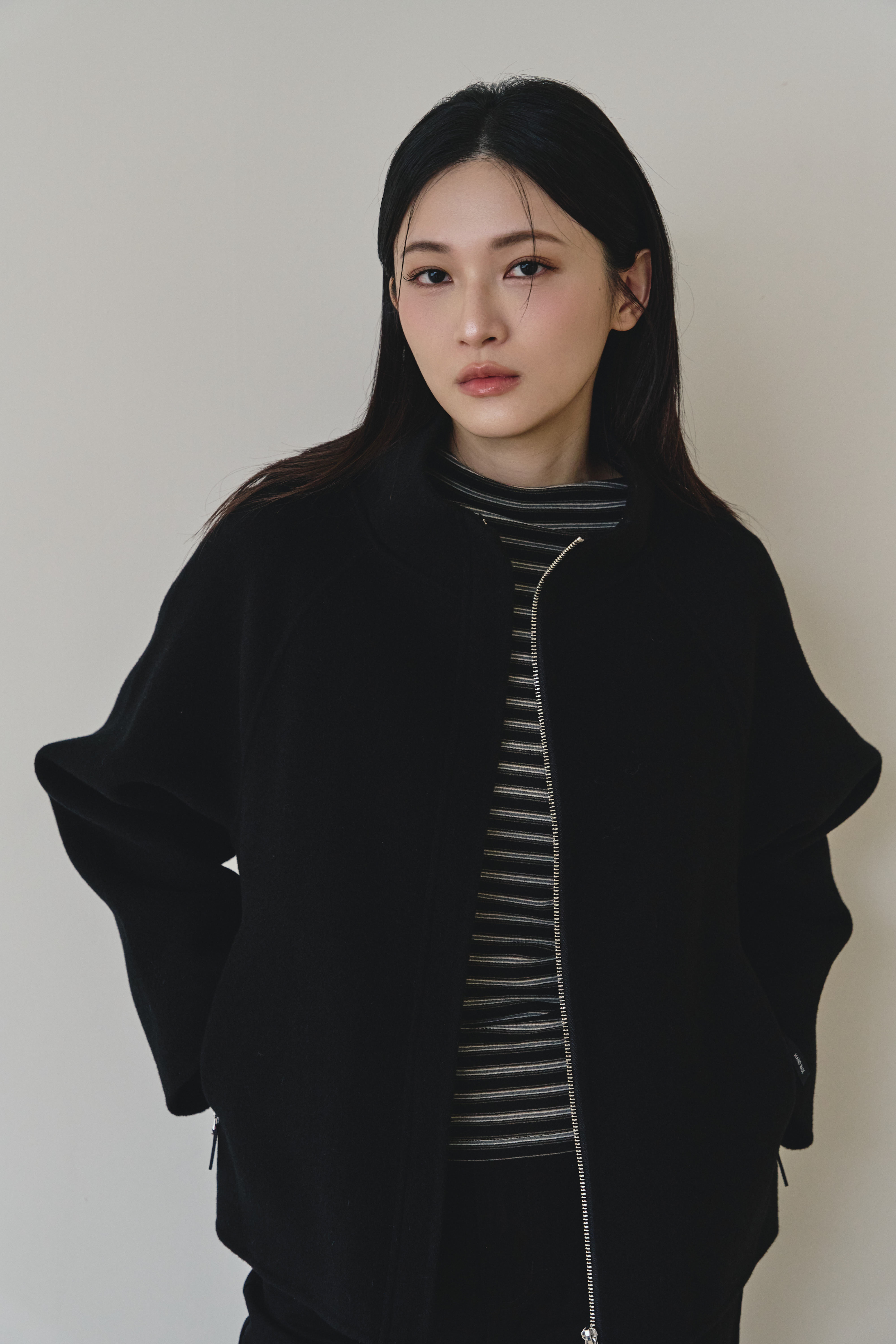 【早鳥】100% wool 拉鍊立領手工羊毛大衣-黑