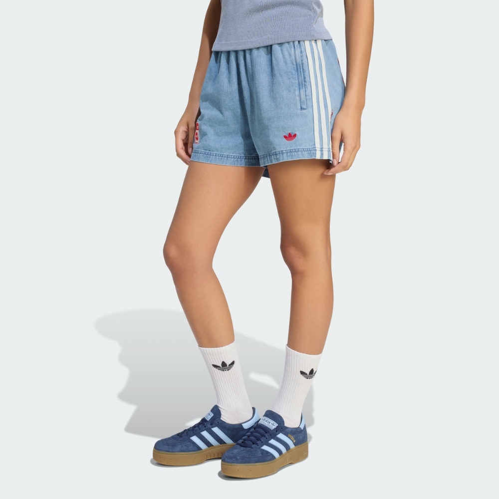 女款 ADIDAS X COCA COLA DENIM SHORTS 藍色 牛仔 單寧 抽繩 可口可樂 聯名款 短褲【KY7564】ADLP