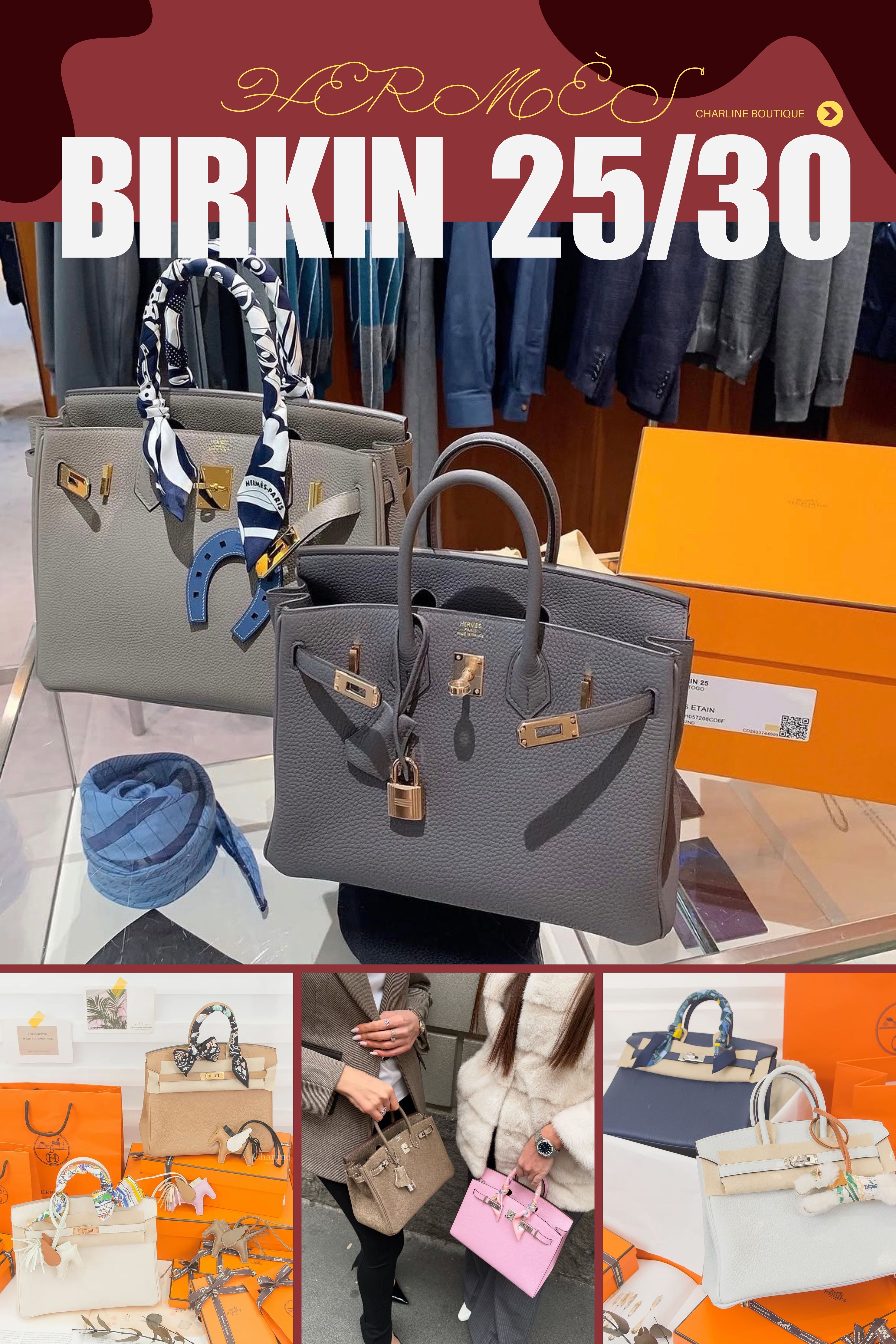 Hermès 多款包袋與展示櫃實拍拼貼|Charline Boutique