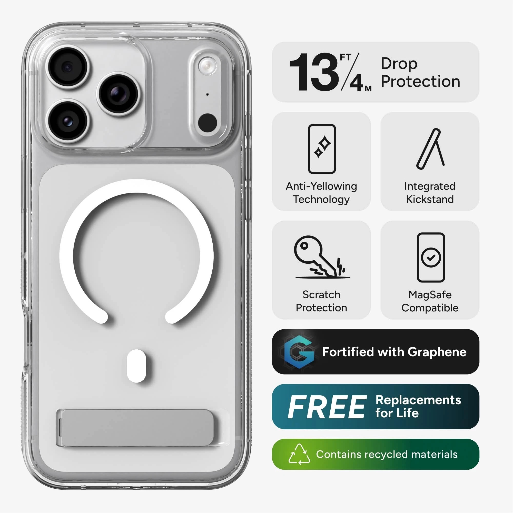 Zagg iPhone 18 Pro 系列 Crystal Palace Snap Kickstand 磁吸水晶透明石墨烯連支架手機保護殼