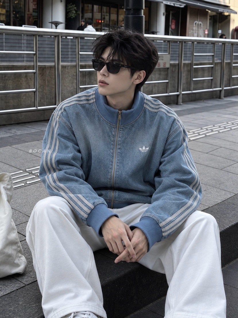 ADIDAS FIREBIRD 刷舊 牛仔外套 男款