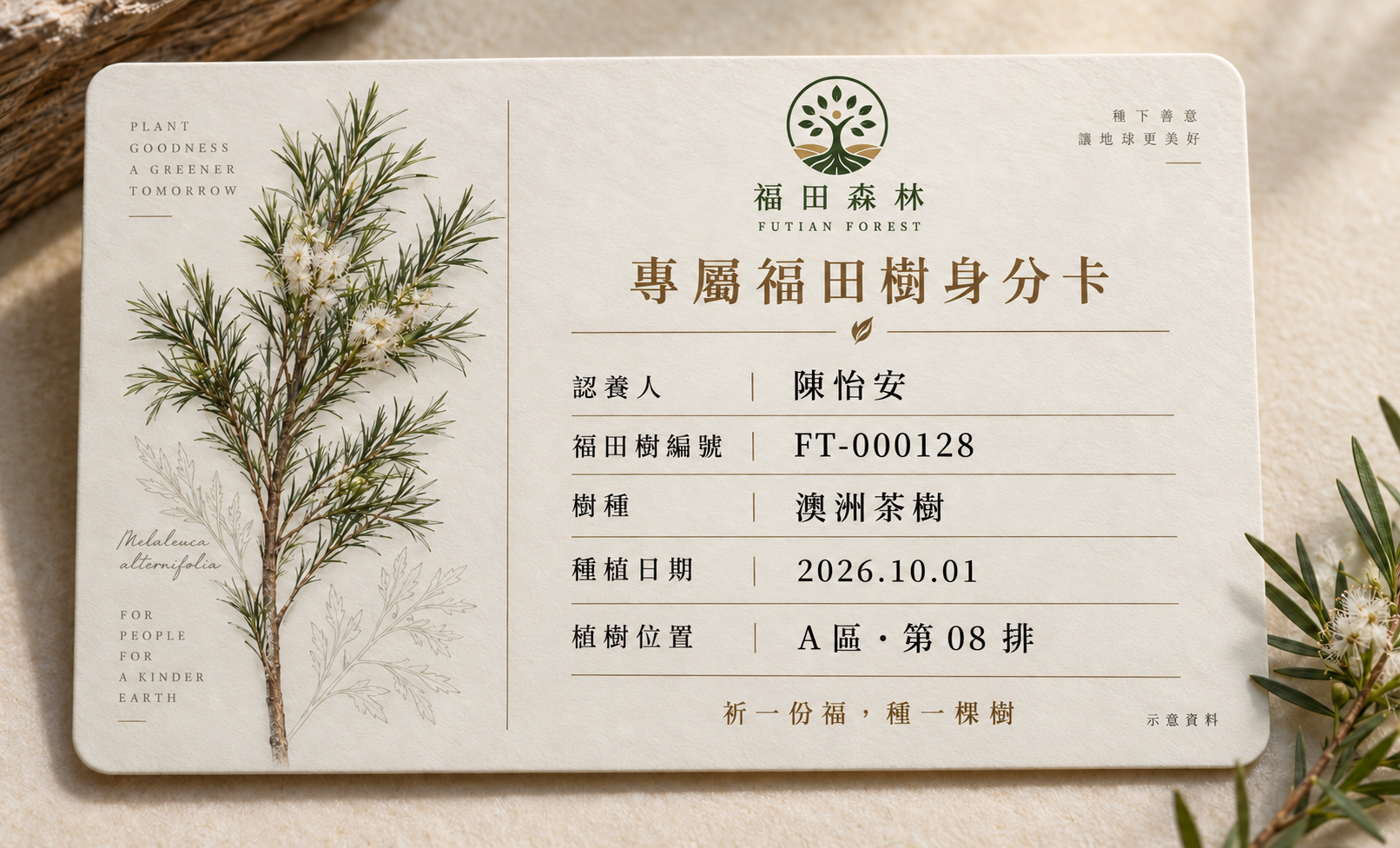 專屬福田樹身分卡設計示意