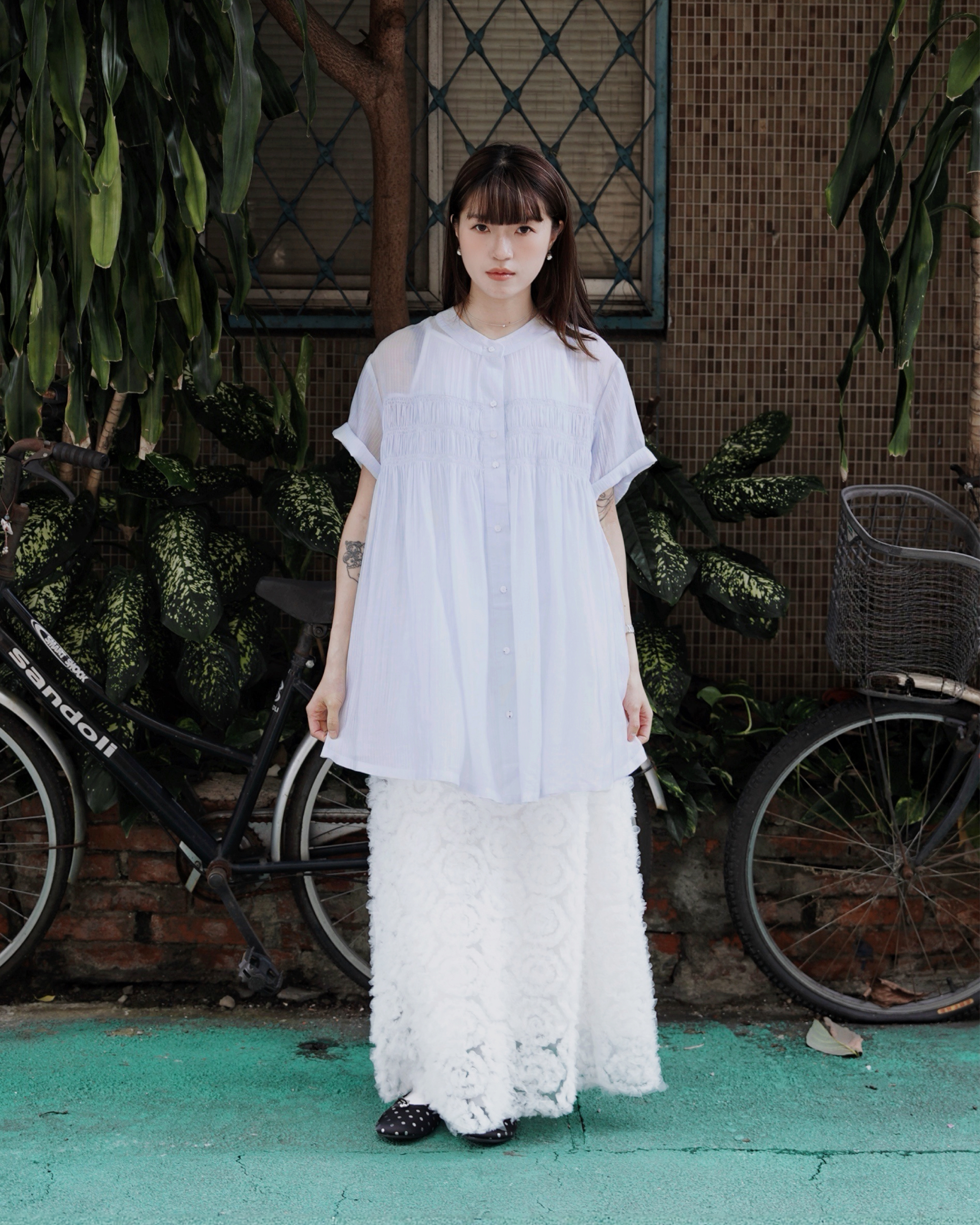 【 Kiki.co made 】Softly Gathered Blouse - Light Blue