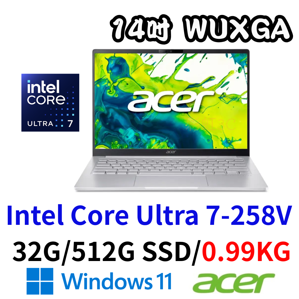 Acer 宏碁 SFA14-54M-766S 14吋極輕薄筆電 Ultra 7-258V/32G/512GSSD/W11