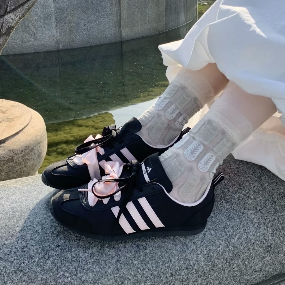 ADIDAS VS JOG 2 黑粉 緞帶 復古 德訓鞋 休閒鞋 薄底 百搭 KH7659