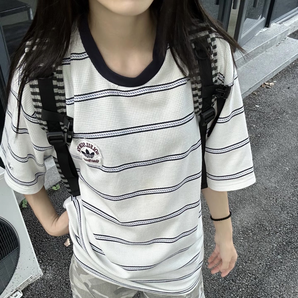 ADIDAS RESORT S TEE 藍白條紋 華夫格 短袖 寬鬆 休閒穿搭 圓領短袖 KW8247