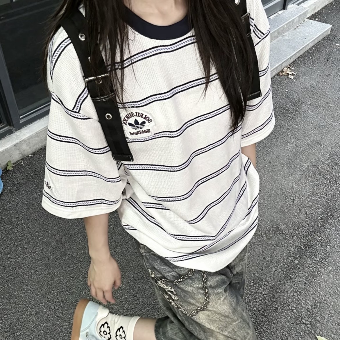 ADIDAS RESORT S TEE 藍白條紋 華夫格 短袖 寬鬆 休閒穿搭 圓領短袖 KW8247