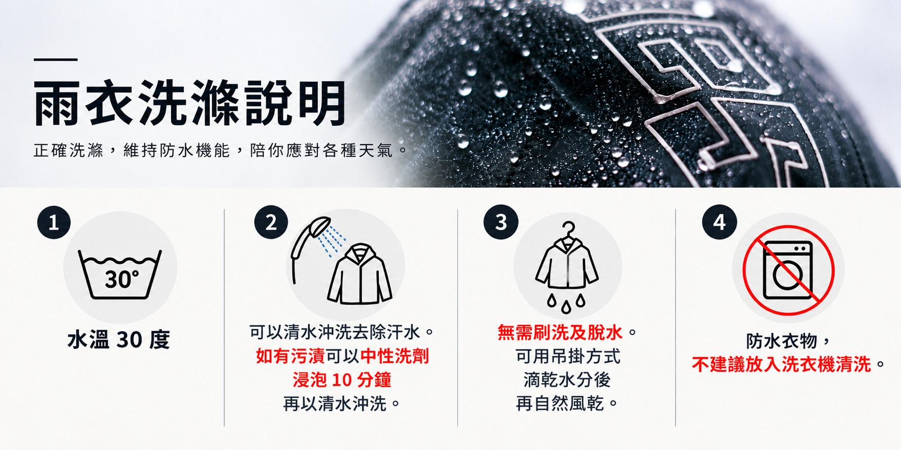 雨衣洗滌說明