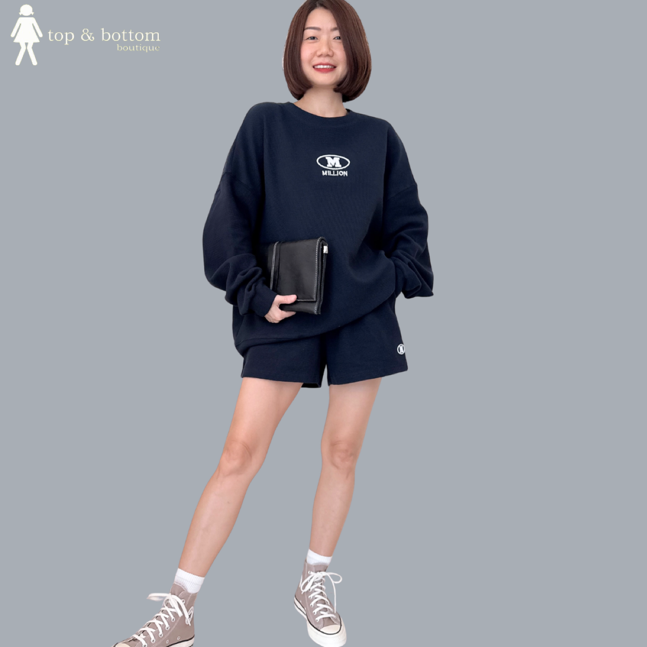 LONG SLEEVE EMBROIDERED SWEATS & SHORTS SET SUIT (2PCS)